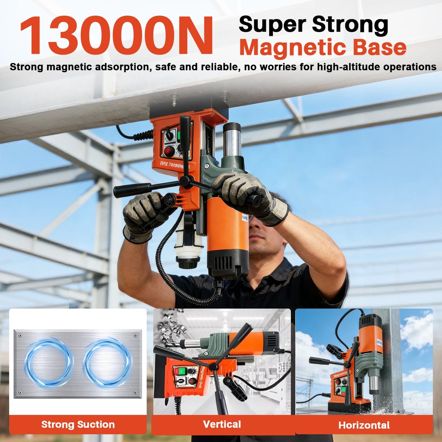 Mag Drill Press with 6 Pcs Coring Bits, 1400W 2" Boring Diameter, 2922lbf/13000N Power Portable Magnetic Drill, 810 PRM, Electric Drilling Machine for Metal Surface, Home Improvement Industry