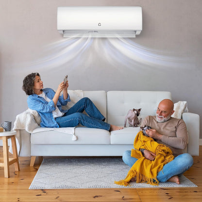 11500 BTU WiFi Enabled Mini Split Air Conditioner & Heater, 208/230V Heat Pump with Pre-Charged Condenser, 17 SEER2 Inverter Ductless Wall Unit & Installation Kit for Home Use