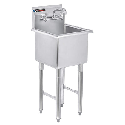 DuraSteel 304 Commercial Stainless Steel Utility Sink - 15 Inch Tub Freestanding Prep Kitchen Sink w/ Faucet - NSF Hand Wash Station for Kitchen Sinks, Outdoor, Laundry Room, Garage Small Kitchenette