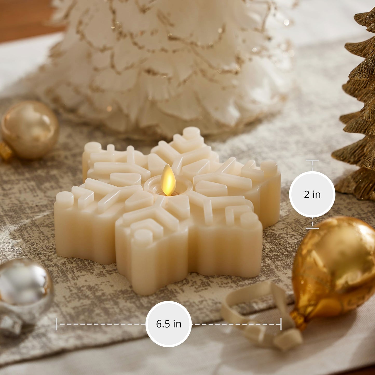 Luminara White Swan Flameless Candle Snowflake Tealight (6.5" x 2") Moving Flame LED Candle, Battery Operated LED Tealight