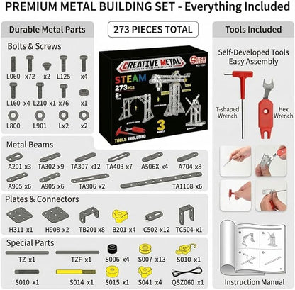 Metal Building Toys 273pcs 3 in 1 Tower Crane &amp Frame Crane &amp Windmill Metal Model SetErector Sets for Boys Age 8-12DIY Building Stem Projects Toys for KidsBirthday Gifts for Model Crane F
