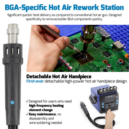 WEP 992D-III 2-in-1 Soldering Station and Hot Air Rework Station - High-Power Soldering Iron Kit with C245-compatible Cartridge, 1000W Hot Air BGA Rework Station for SMD, IC Repair