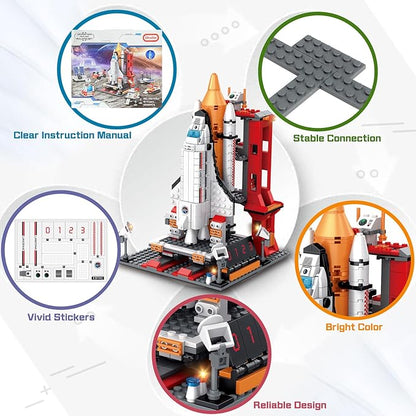 Space Exploration Shuttle Toys for 8-12 and 8-14 Years Boys Kids 1008pcs 7 Models Aerospace Building Set with Heavy Transport Rocket and Launcher Educational Construction Toy