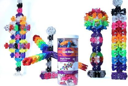 Mega Flexer Rainbow Colors. Building Blocks Kit for Kids Girls and Boys. Learn About Science and Engineering with This STEM STEAM Toy. Gift Option for Children