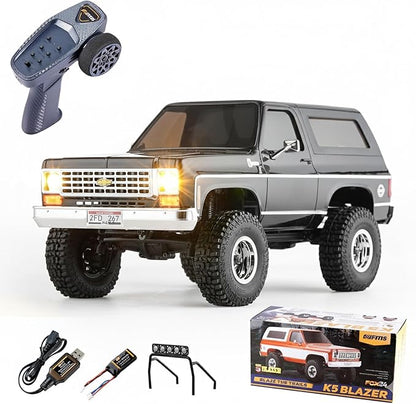 EAZYRC X FMS FCX24 1/24 Chevy K5 Blazer 1976s RC Rock Crawler 4x4 RTR Black with Lisense RC Truck 4WD 5Km+ 2-Speed TransmissionRC Car for Gift