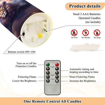 ALAZA Lion with Crown Flameless Candles with Remote Timer,LED Flickering Battery Operated Electric Pillar Tea Light Candles for Wedding Table Christmas Decorations 3" x3.9"