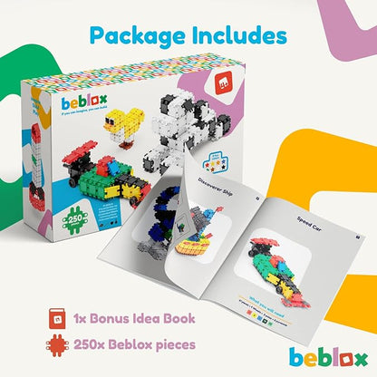 Beblox Building Blocks for Kids - 250-Piece Connecting Tiles Set - Interlocking Building Blocks for Kids STEM Toys Kit Fun &amp Educational Gifts for Boys &amp Girls Preschool Learning Activities