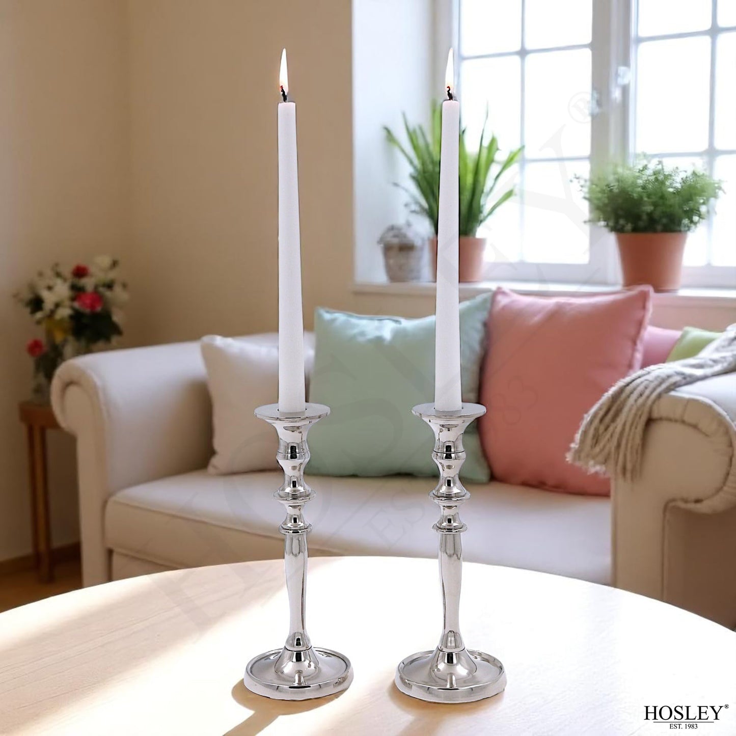 Hosley Set of 2 Silver Finish Taper Candle Holder 8" High. Ideal Gift and Use for Weddings, Party, Spa or Aromatherapy W1