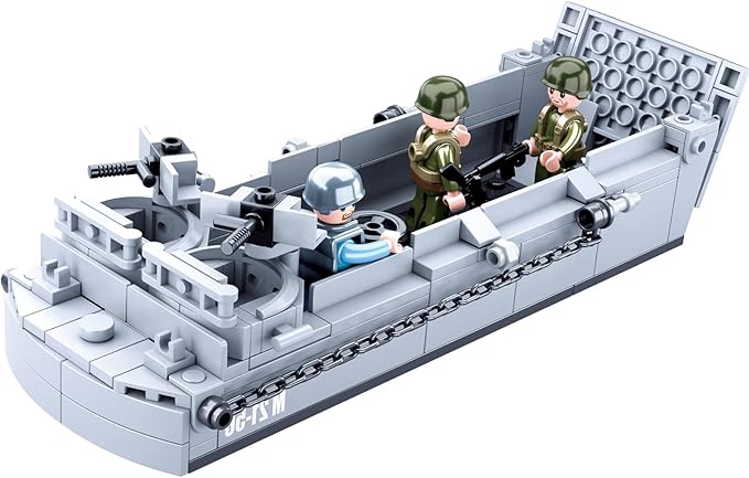World War 2 Landing Craft Building Toys WW2 Military Vehicle Brick Set WWII Army Warship Boat Model Block with 4 Soldiers Figures (325 Pieces)