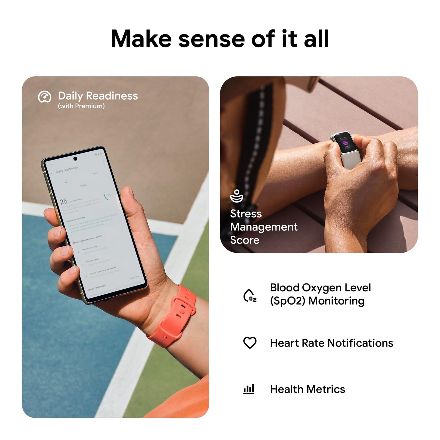Fitbit Charge 6 Fitness Tracker with Google apps, Heart Rate on Exercise Equipment, 6-Months Premium Membership Included, GPS, Health Tools and More, Gold/Coral, One Size (S & L Bands Included)