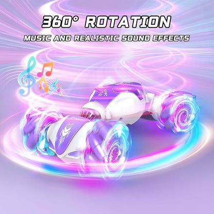 Gesture Sensing RC Stunt Car 4WD Hand-Controlled 2.4GHz Remote Control Drift Cars for Boys Girls Age 6-8-12 All-Terrain Off-Road Twist Toy Cars with Lights Music for Birthday Gifts(Purple)
