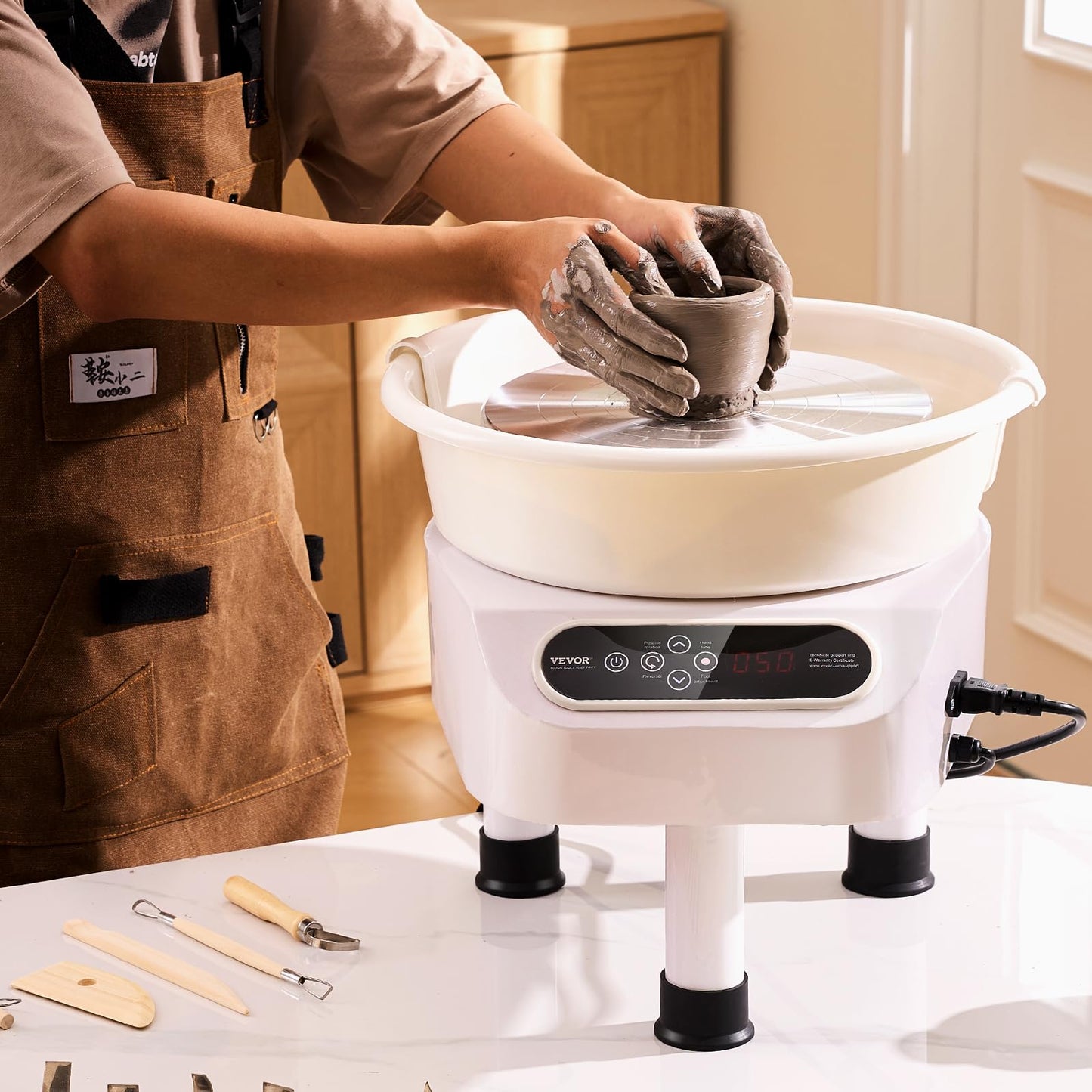 VEVOR Pottery Wheel Direct Drive 350W, 10 inch Ceramic Forming Machine with LCD Touch Screen Foot Pedal 50-300RPM Adjustable Speed, 18PCS Accessory Tools Kit for Adults Beginners, Craft Gift, White