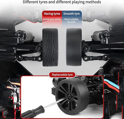 GoolRC RC Drift Car 1:16 Scale 4WD 35KM/H High Speed Remote Control Cars Full Proportional RTR 2.4GHz RC Racing Car with LED Lights Drifting Tire Racing Sport Toy Car for Teens and Adults
