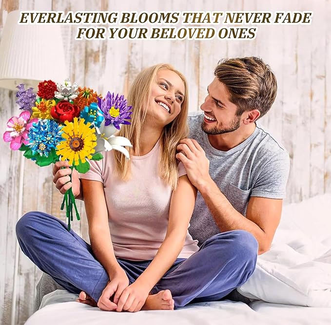 Flower Bouquet Building Set1009PCS Creative DIY Plant Bouquet Decoration12 Artificial Flowers Botanical for Adults Women Girls Ages 6+Idea Gifts for Mother's Day Valentine's Day No Vase