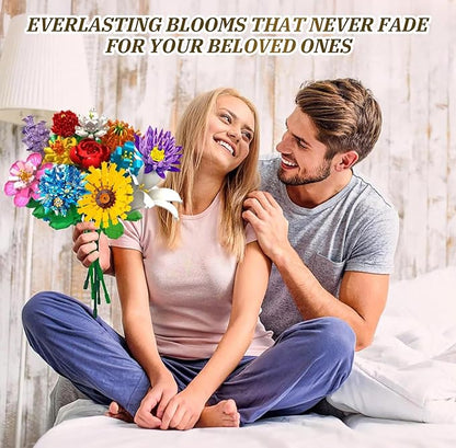 Flower Bouquet Building Set1009PCS Creative DIY Plant Bouquet Decoration12 Artificial Flowers Botanical for Adults Women Girls Ages 6+Idea Gifts for Mother's Day Valentine's Day No Vase