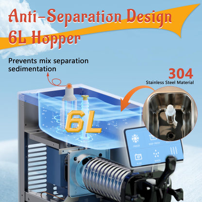 GSEICE Soft Serve Ice Cream Machine, 4 to 4.5 Gal/H Ice Cream Maker 7 Inch Screen Soft Serve Machine with Pre-Cooling & Fresh-Keeping, 6L Stainless Hopper, Enclosed Body for Home Party Café Store