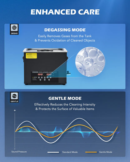 CREWORKS 15L Digital Ultrasonic Cleaning Machine with Degas and Gentle Mode, 360W Ultrasonic Cleaner with Heater and Timer, 40kHz Ultrasound Cleaner for Industrial Parts Carburetor Auto Tool