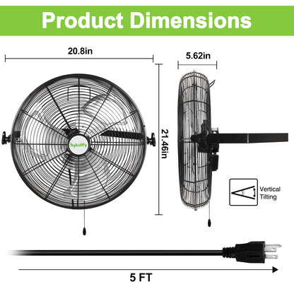 hykolity 4300 CFM 18 inch Industrial Wall Fan, 3-Speeds High Velocity Wall Mount Fan with Sealed Motor, Heavy Duty Metal Barn Fans for Shop, Garage, 2 Pack