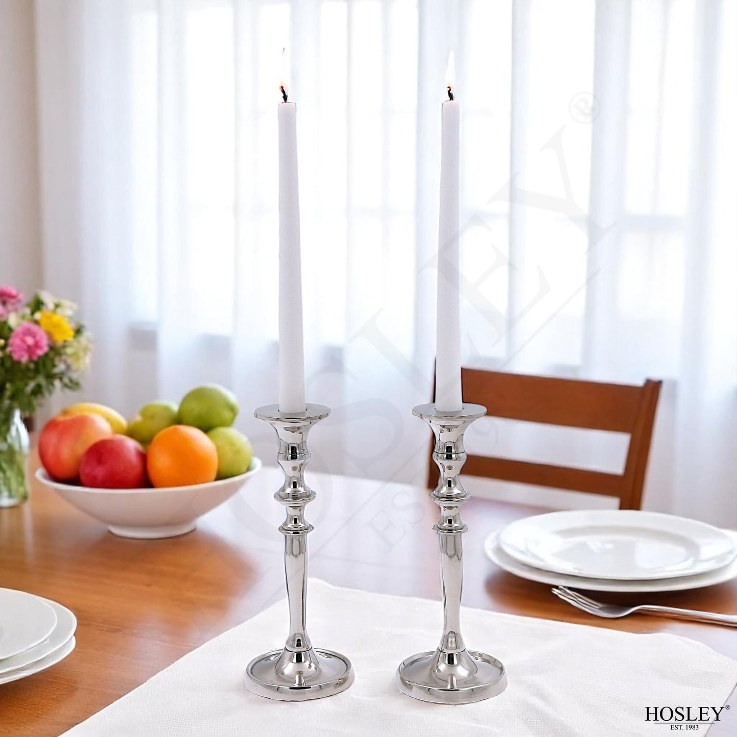 Hosley Set of 2 Silver Finish Taper Candle Holder 8" High. Ideal Gift and Use for Weddings, Party, Spa or Aromatherapy W1