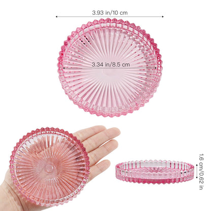 CHOCSTAY Glass Pillar Candle Holder, 4" Pink Candle Plates Set of 3, Glass Candle Holders for Wedding, Party, Holiday, Home Decor, Table Centerpiece