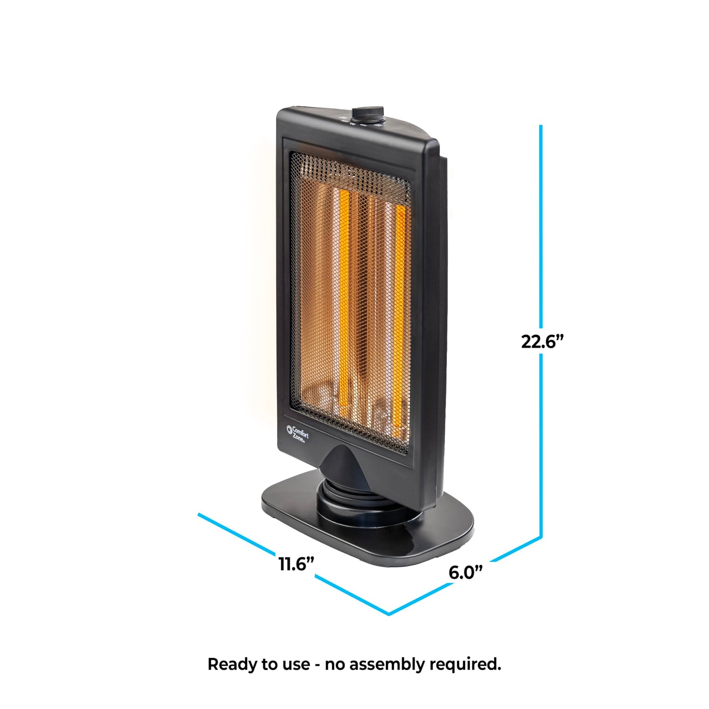 Comfort Zone Oscillating Portable Space Heater, Flat Panel, Halogen, Infrared, Electric, Adjustable Tilt, Overheat Sensor, Stay-Cool, & Tip-Over Switch, Ideal for Home, Bedroom, & Office, 800W, CZHTV9