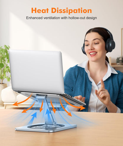 RIWUCT Adjustable Laptop Stand with 360° Swivel Base, Foldable Laptop Riser Holder for Desk, Ergonomic Computer Notebook Cooling Stand Mount, Compatible with MacBook Air Pro, Dell XPS, HP (10-16")