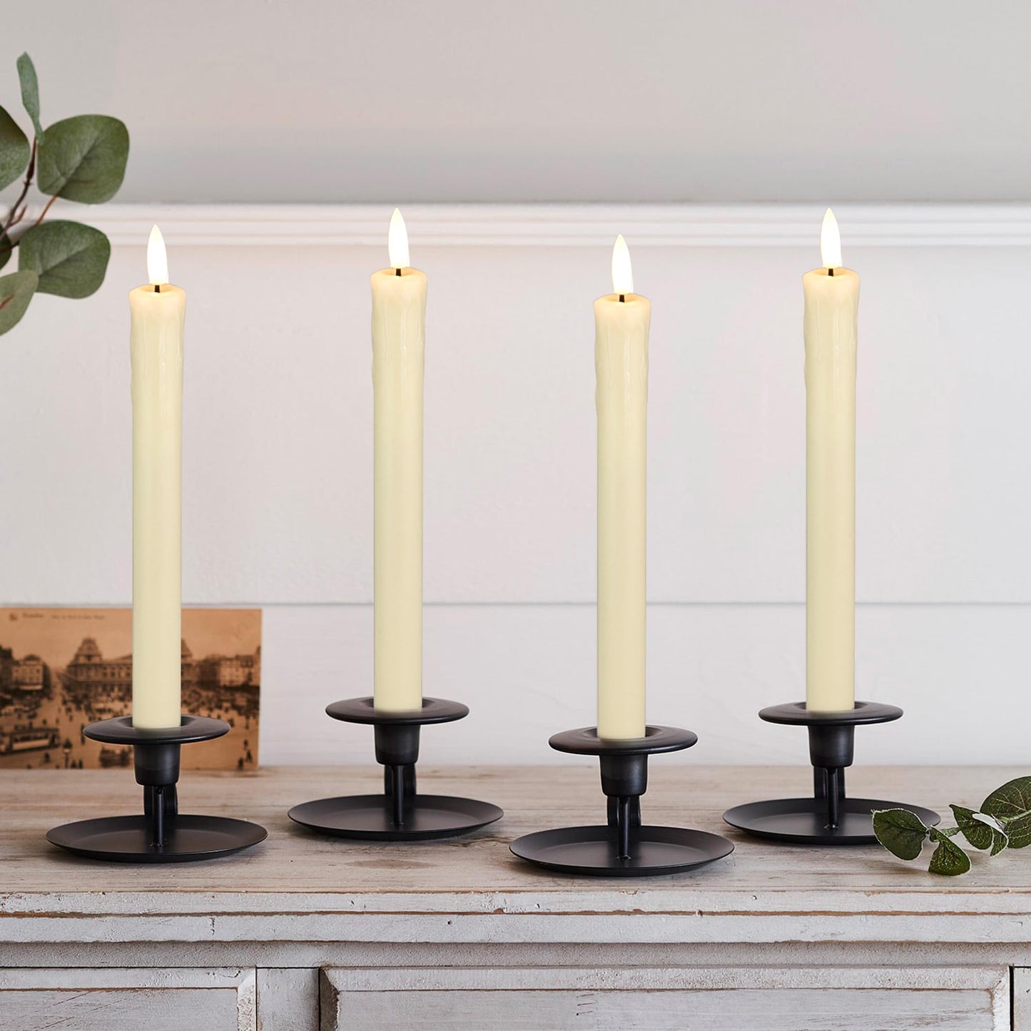 JOIONE Flameless Taper Candles with Remote, 6 Pack Real Wax LED Battery Operated Candle with Flickering Flame, Safe Home Décor for Living Room, Bedroom, and Dining Table, Dripping Wax Ivory