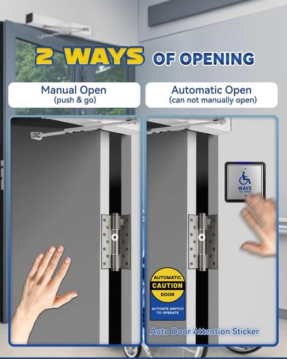 Handicap Door Opener, Automatic Swing Door Operator for Disabled People, Low Energy ADA with Stainless Steel Wave-to-Open Buttons