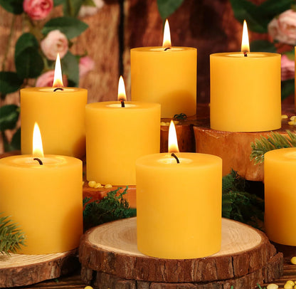 2x2 in Beeswax Pillar Candle- 6pcs, 120-Hour Burn Time Beeswax Candles, Natural Honey Scent, Bees Wax Candles for Meditation, No Odor, Burning Releases Negative Ions to Purify the Air