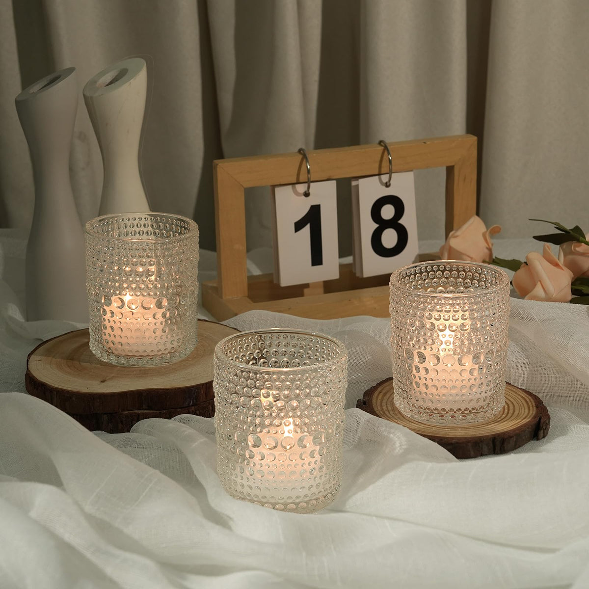 12pcs Large Votive Candle Holder, 2.7 * 3.5in Clear Glass Tea Light Candle Holders Bulk for DIY Wax Wedding Table Decor & Christmas Thanksgiving