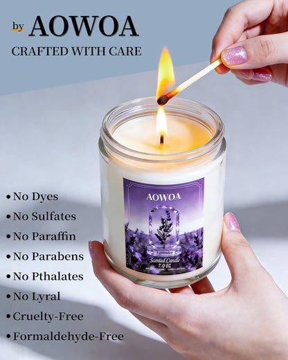AOWOA Lavender Scented Candles for Women -Aromatherapy Candle, Natural Soy Candles for Home Scented 7oz, Long Lasting Non-Toxic Clean Burning, Mom Birthday Candles Valentines Day Gifts