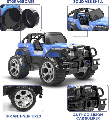 DEERC DE42 Remote Control Car RC Racing Cars1:18 Scale 80 Min Play 2.4Ghz LED Light Auto Mode Off Road RC Trucks with Storage CaseAll Terrain SUV Cars Toys Gifts for Boys Kids Girls TeensBlue