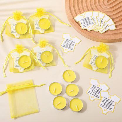 Roowest 50 Set Baby Shower Party Candles Gift for Guests Cute Tea Lights Candle Decorations with Thank You Cards Organza Bags for Girl Boy Baby Shower Gender Reveal Favors(Yellow)