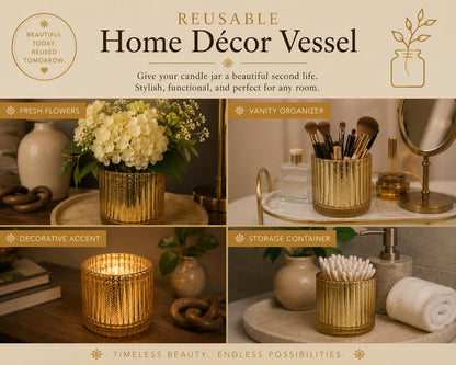 Vanilla Scented Candle, 12 oz Triple Wick in Gold Mercury Glass Jar, Warm Vanilla Fragrance, Decorative Home Candle, Reusable Luxury Glass Container, Luxury Breeze