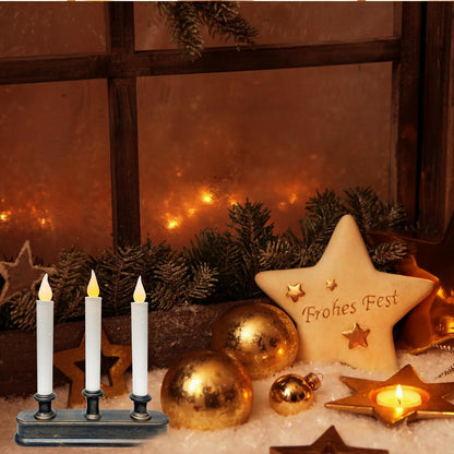 GOOTHY Battery-Operated LED Window Candles with Sensor Dusk to Dawn, 3 Lights Christmas Window Candles with Flickering Flameless LED Lights, 9'' Flameless Taper Candle for Table Home Christmas Decor