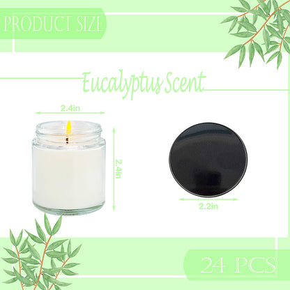 Veiuwa 24 Pcs 4 Oz Mini Soy Candles,Eucalyptus Scented,Aromatherapy Candle,Bulk Candle Set，Great Stress Relieving Scented Candles for Girls as a Gift for Birthdays, Weddings and More!