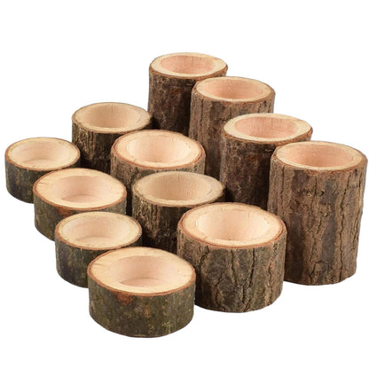Tesytto Set of 12 Wooden Tea Light Candle Holders, Personalized Natural Wooden Votive Vintage Tea Light Candle Holders for Rustic Centerpieces for Dining Table Wedding Party (Set of 12)