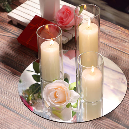 Shihanee 36 Pcs Pillar Candles and Glass Cylinder Vases Tall Cylinder Holders for Pillar Candles Wedding Centerpieces, Total 18 Sets(2.6'' X 4.7'', 5.9'', 7.9'',Clear,Ivory)