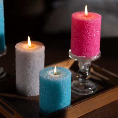 MOZEAL Hand-Poured Granular Texture Decorative Gray Pillar Candles Set of 3 (3'x4' 5' 6'),Approx 300 Hours Burn Time Dripless, Unscented, Smokeless
