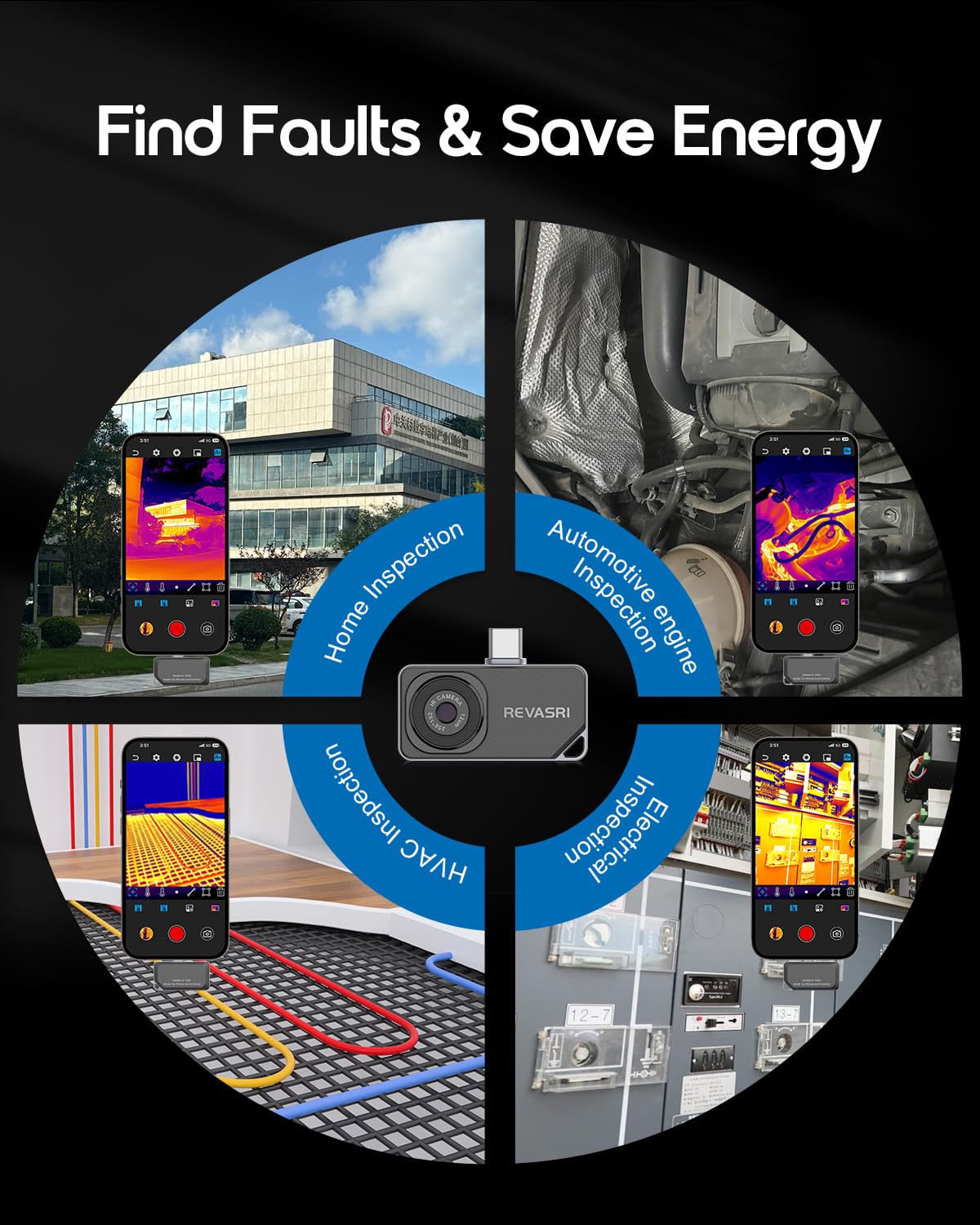 REVASRI Thermal Camera for iOS and Android, 512×384 Super IR Resolution Thermal Imaging Camera, -4℉ to 842℉ Temp Range, Compatible with USB-C iOS & Android Device