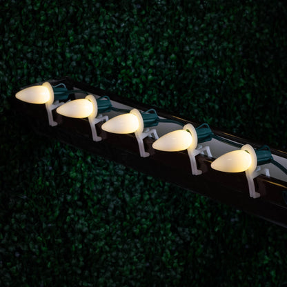 Novelty Lights Vintage LED C9 String Lights, 25 Ft, Warm White, Ceramic Bulbs, 12in Spacing, Green Wire, Model MRD-25B