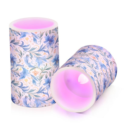 ALAZA Flowers Floral Blue Flickering Flameless Candles Battery Operated with Remote Timer,Tea Light Candles LED Pillar Votive Candles Set of 2 for Outdoor Indoor Decorations
