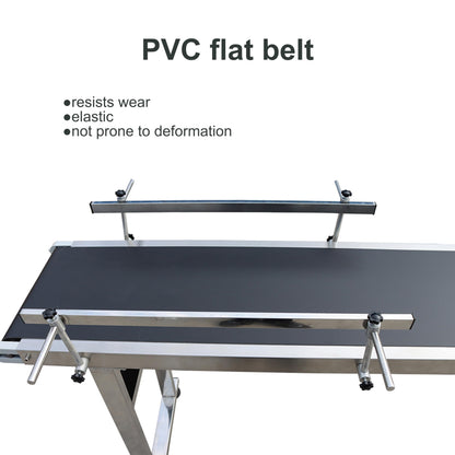 BREVELTION PVC Flat Belt Conveyor Stainless Steel Industrial Transport Conveyor Adjustable Speed Conveyor with Double Guardrails Conveyor Length 71inch Width 11.8inch Load 11LBS 120W