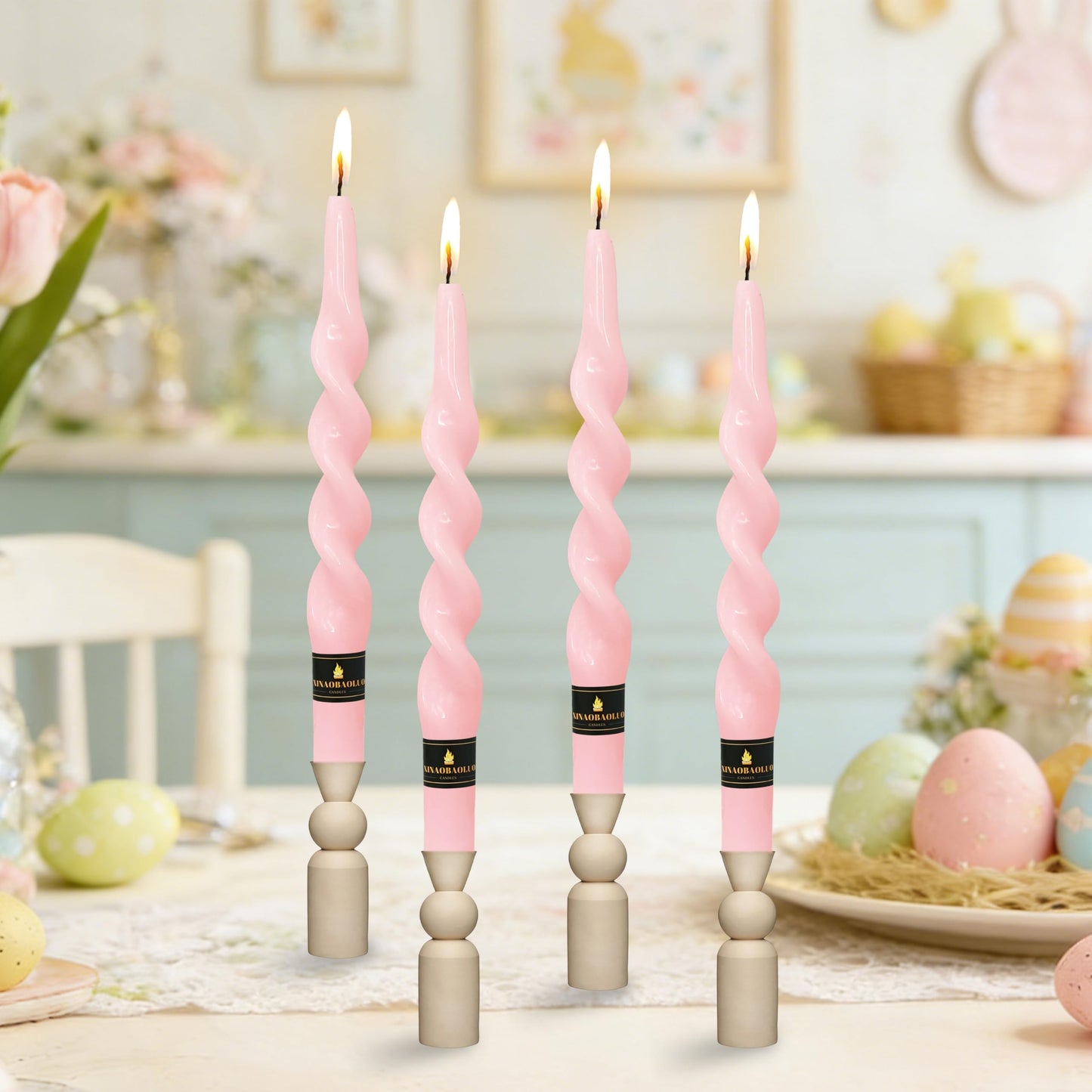 Unscented Taper Candle Pink Candlesticks 4 PCS Candle Stick Candle for Christmas Dinner Household Wedding Party Home Décor Candlesticks