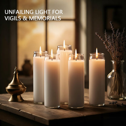 SRCVYLT 6PC White 7 Day Candles in Glass Container, Unscented Wax Prayer Candle, 2.5×8.1 Inches Pillar Candles for Memorials,Religious,Catholicism,Churches, Altars,Vigils Religious Occasions