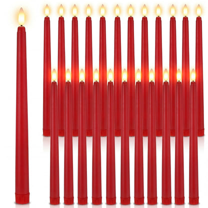 Macarrie 24 Packs Flameless Taper Candles Battery Operated Fake 11 Inch Long Candlelight LED Flameless Candlesticks Flickering Tapered for Spring Summer Wedding(Red)