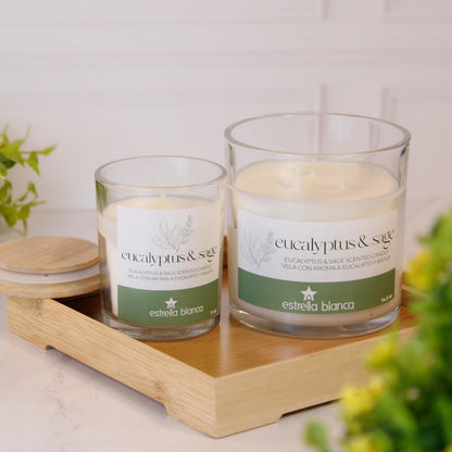 Estrella Blanca Eucalyptus Sage Scented Candles, 14.5 oz 3 Wick Candle, Large Jar, Long Lasting Burn, Fresh Herbal Aroma for Relaxation, Spa, Home Décor, Living Room, Bedroom, or Gift