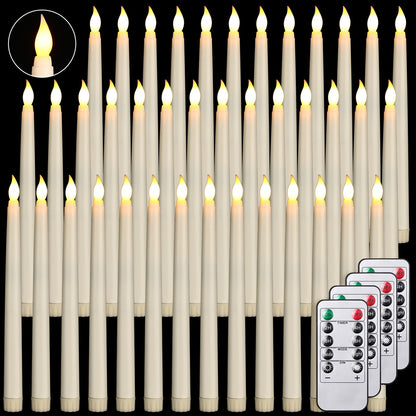 Tuanse 50 Pcs Flameless Taper Candles with Remote Timer and Dimmer Ivory Battery Operated CandleSticks LED Flickering Flameless Candle for Wedding Home Christmas Halloween Party Decor(9.7 Inch)