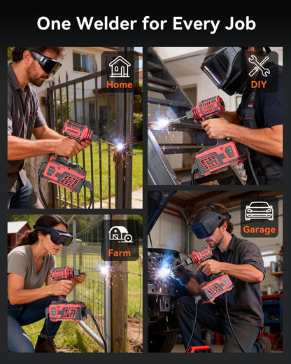 PLOWIC Portable Welding Machine:【2026 Upgraded】110V Handheld Welder with Balanced Design, LCD Display & 3 Modes (MMA/Hot Start/Arc Force), 200A IGBT Inverter ARC Welder Gun Fits 1/16"-1/8" Rods, Red