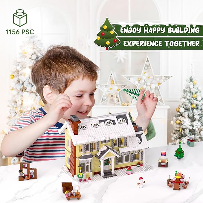 Christmas Holiday House Building Set LED DIY Christmas Holiday Snow Village Christmas House Compatible with Lego Gifts for Boys Girls Family and Friends (1156pcs)